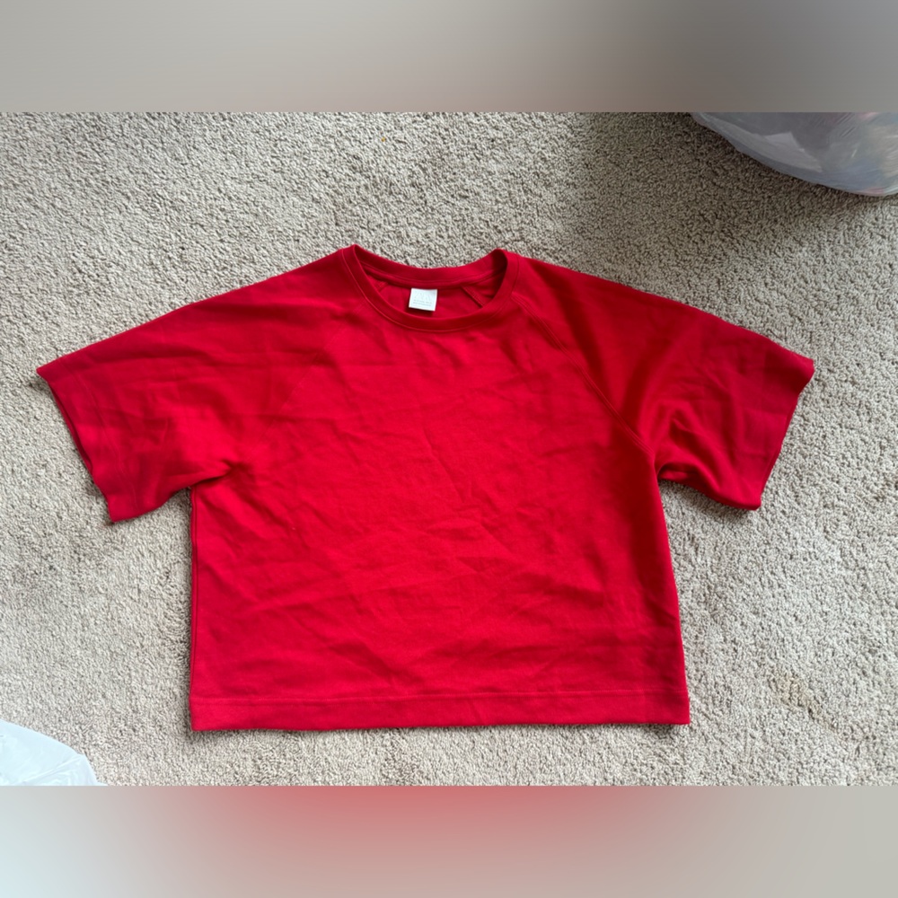 ZARA Red Crewneck T-Shirt Top | Soft Cotton Basic Tee Size 13-14 Y (Fits XS/S)